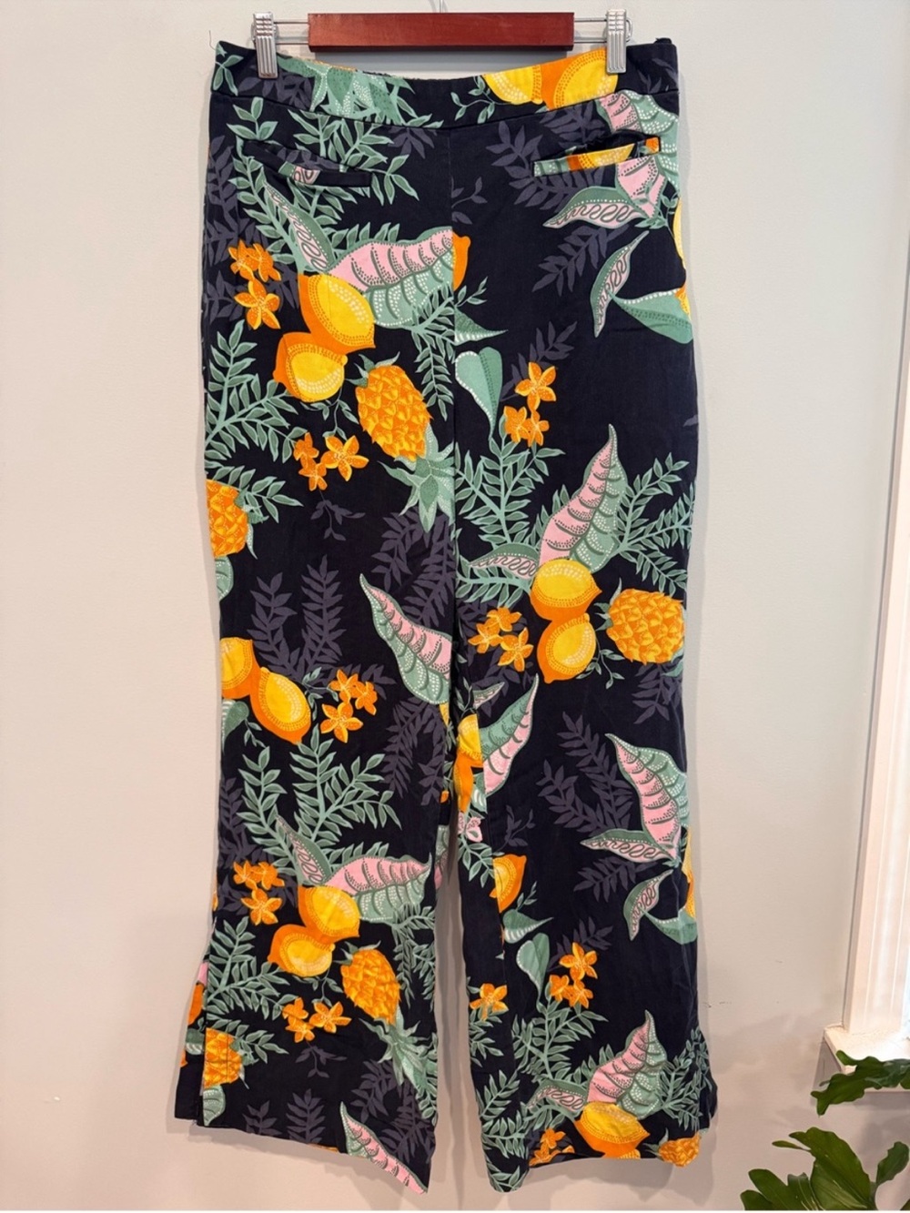 Maeve x Anthropologie Navy Wide-Leg Tropical Escape Print Pants - Picture 2 of 11